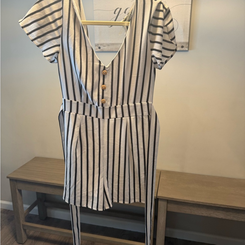 Crystal Sky Striped V-Neck Jumpsuit Romper
